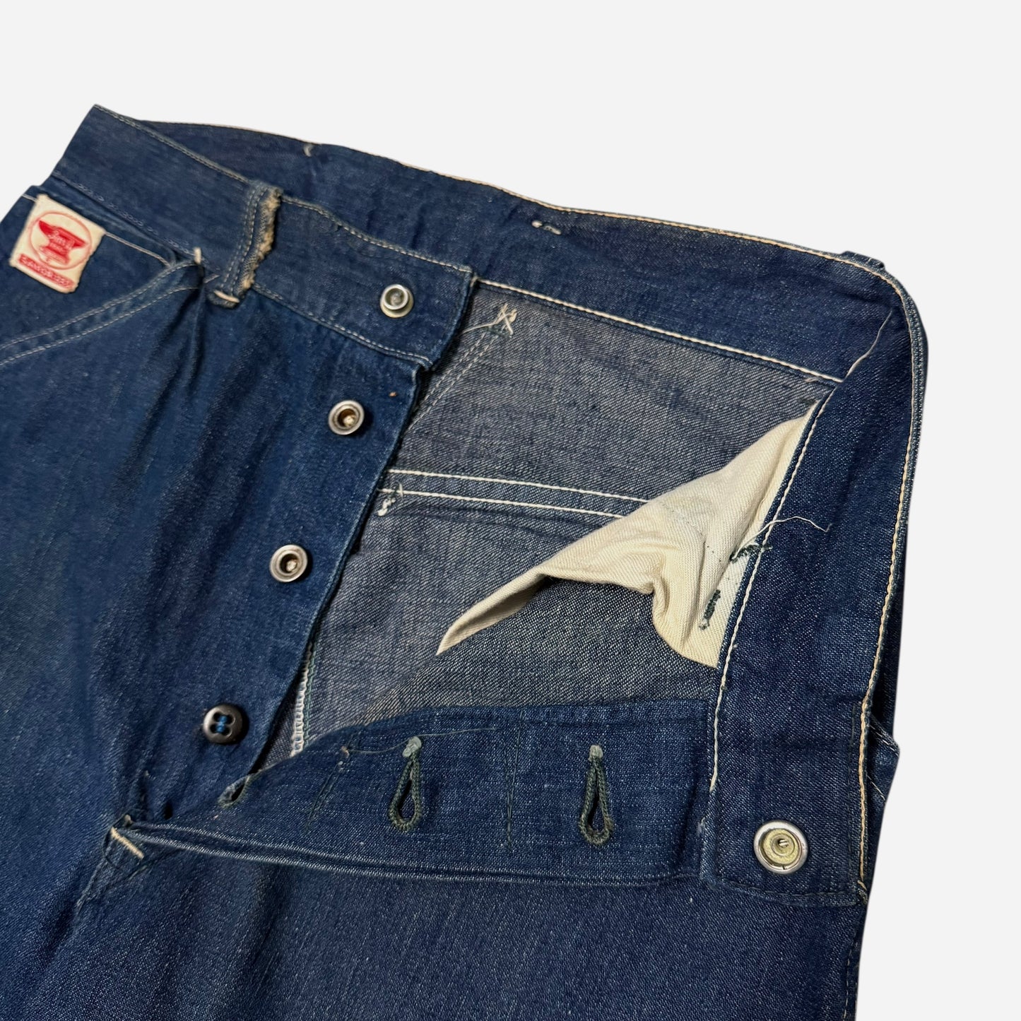 1940s Anvil lace back dark wash denim donut button fly jeans (29w)