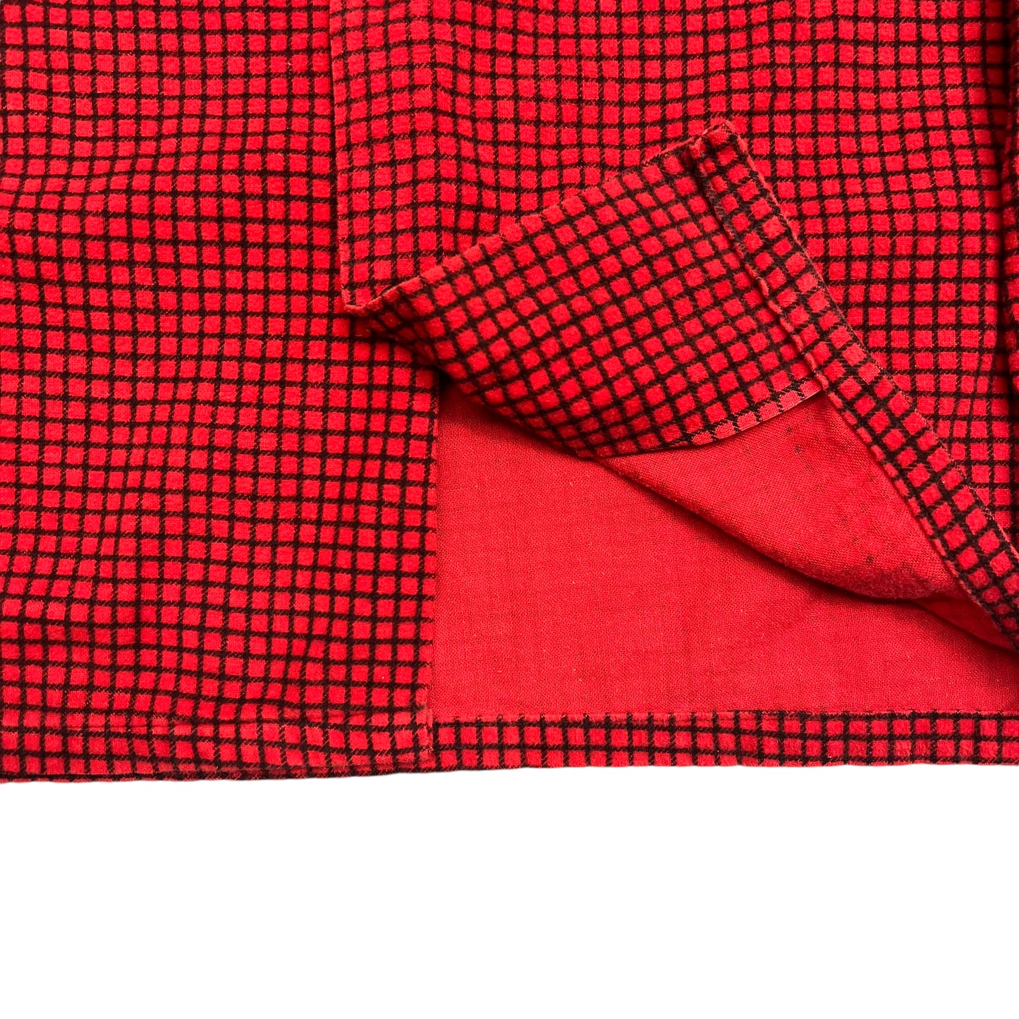 1950s Red plaid cotton printed loop collar shirt flannel (M)