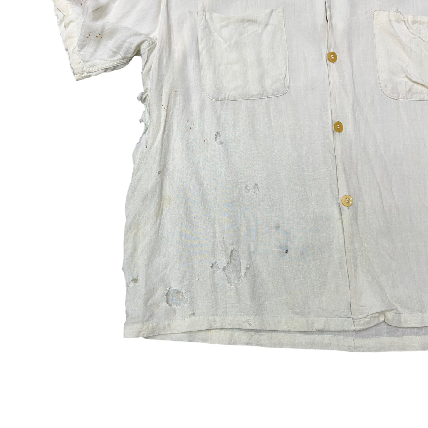 1950s Wings distressed cotton/rayon white cloth shirt (M)