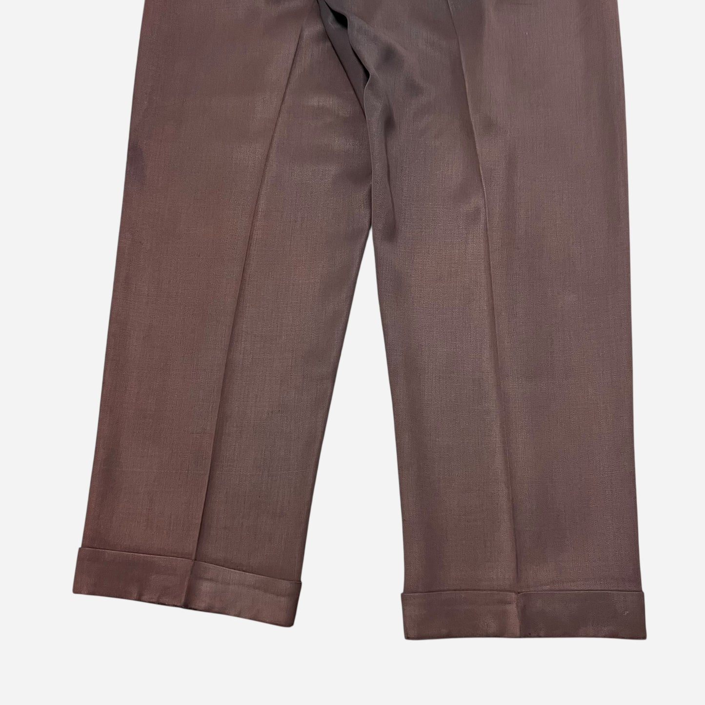 1940s Brown faded rayon sharkskin pleated pants (34w)