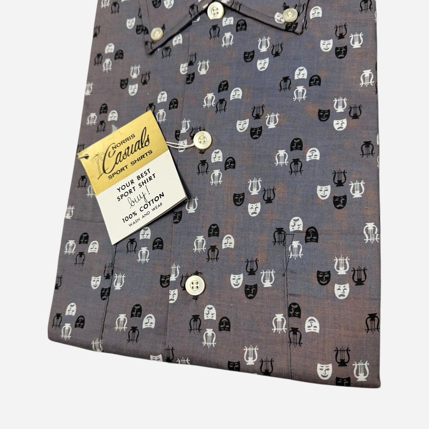 1960s NOS cotton pattern long sleeve shirt (M)