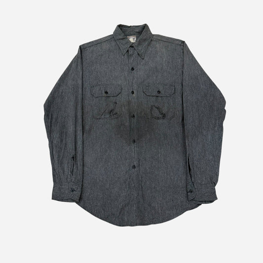 1960s Salt & pepper chambray work shirt (M)