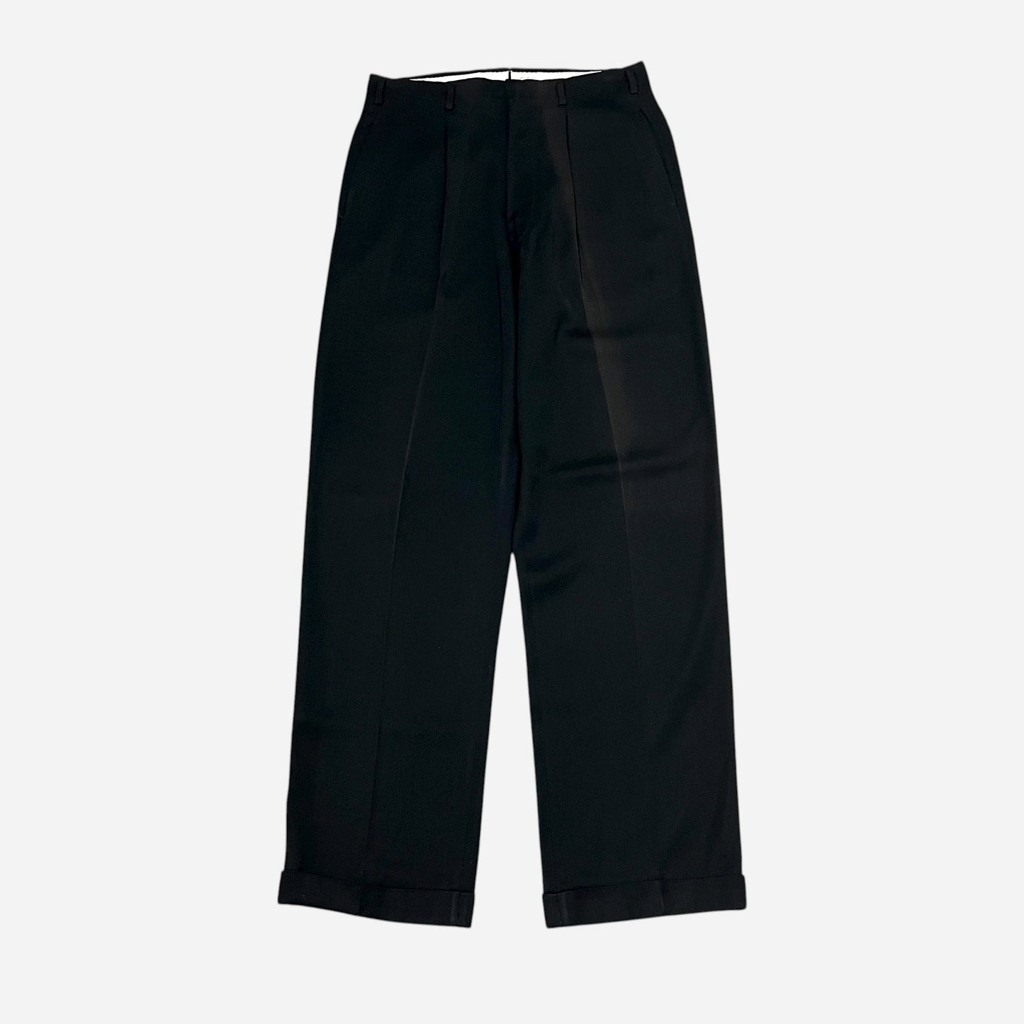 1950s Black rayon pleated drop loop pants (30w)