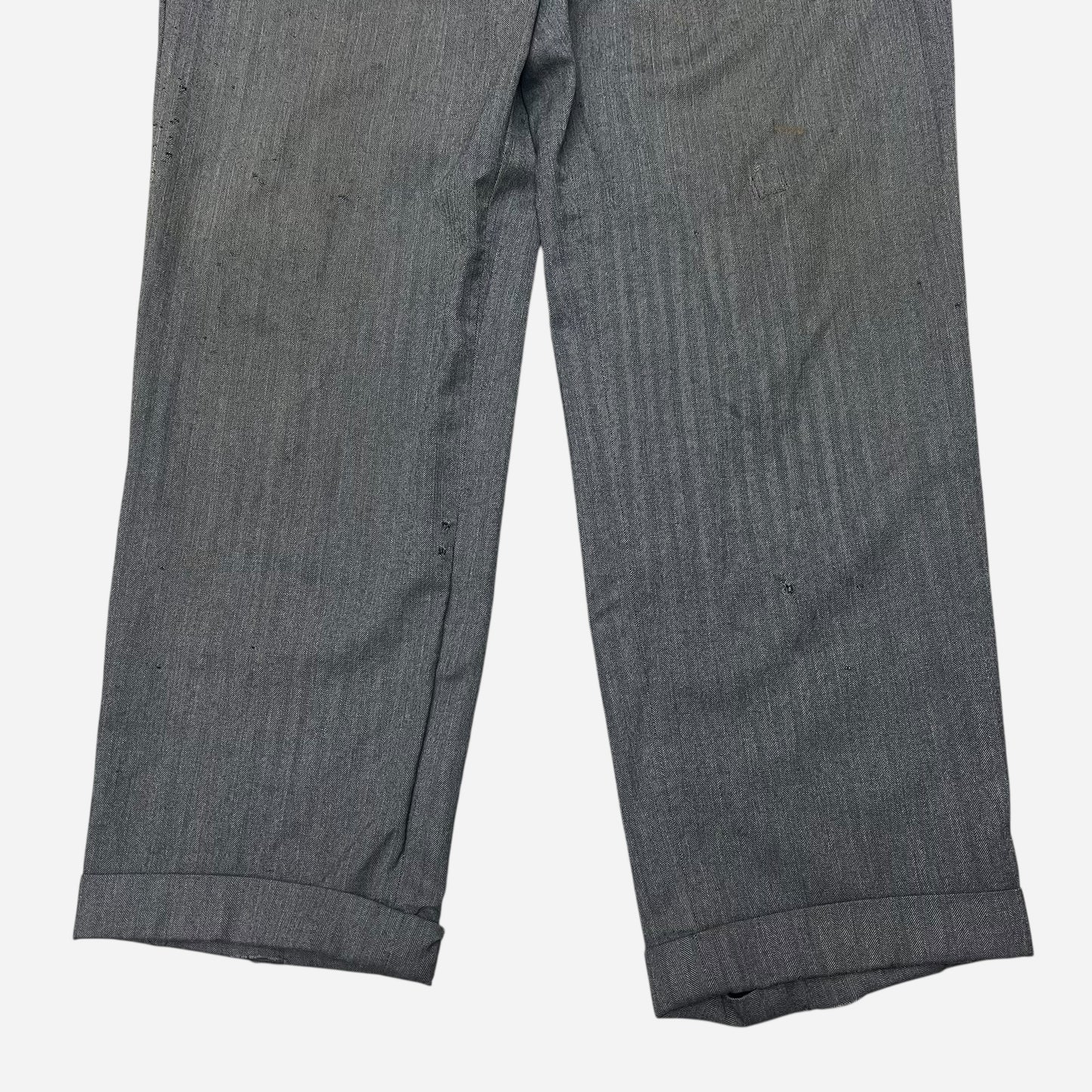1940s Gray herringbone pleated cotton/wool pants (33w)
