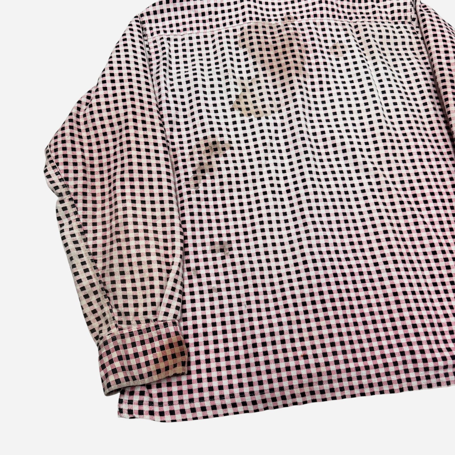 1950s Pilgrim pink & black pattern cotton flannel loop collar shirt (L)