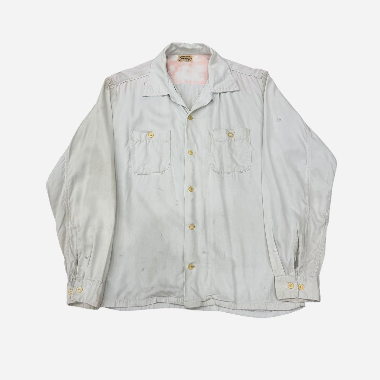 1950s White rayon loop collar shirt (M)