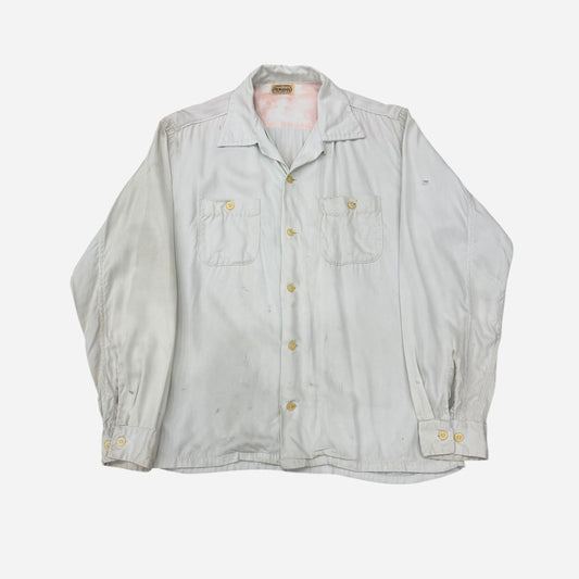 1950s White rayon loop collar shirt (M)