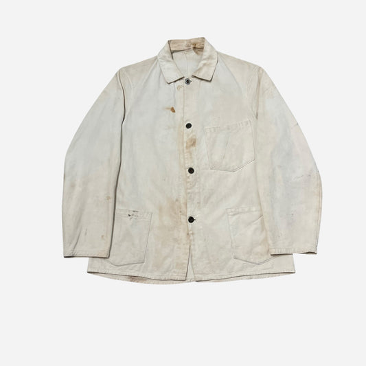 1920s White cotton three pocket chore jacket (S/M)