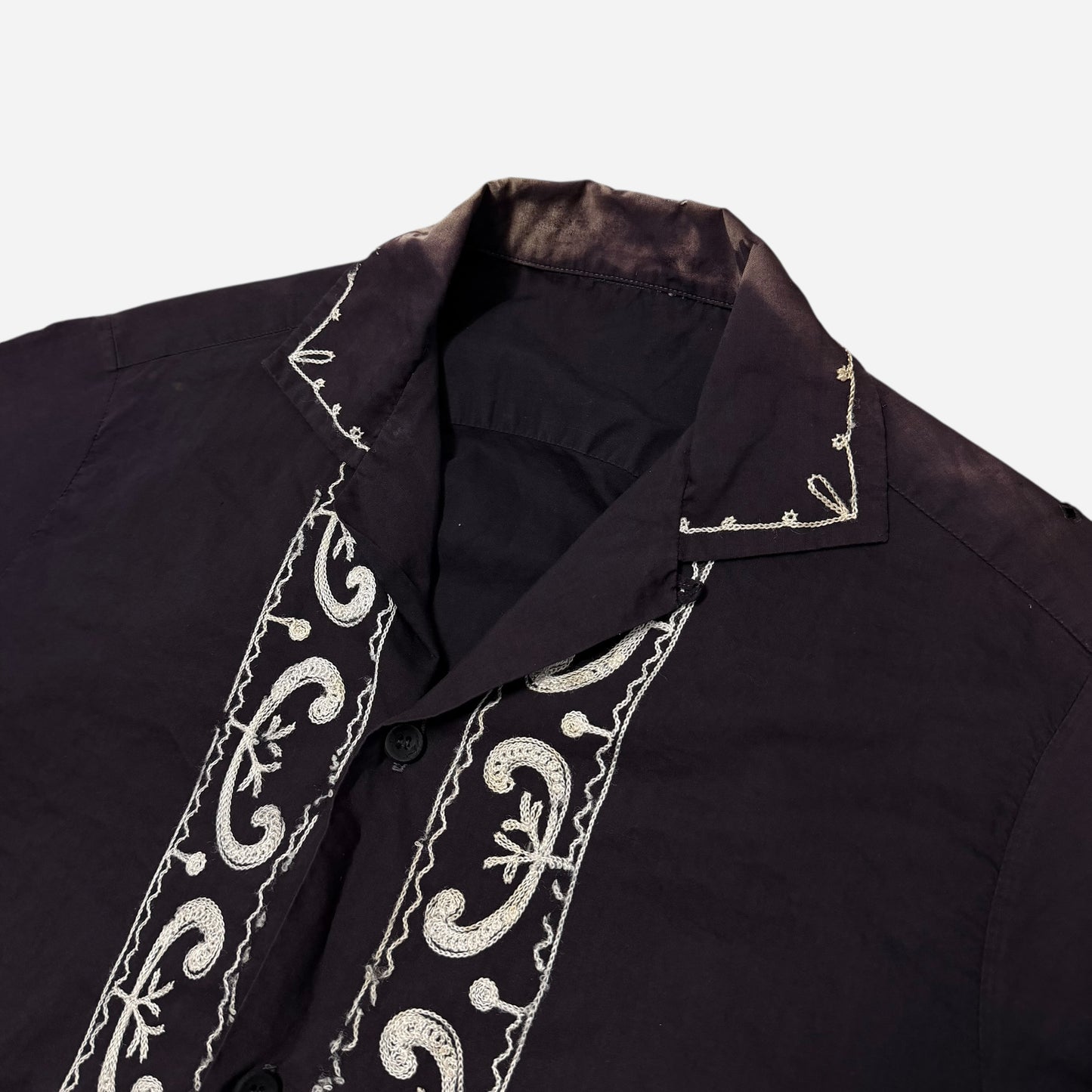 1950s Black cotton guayabera loop collar shirt (S/M)