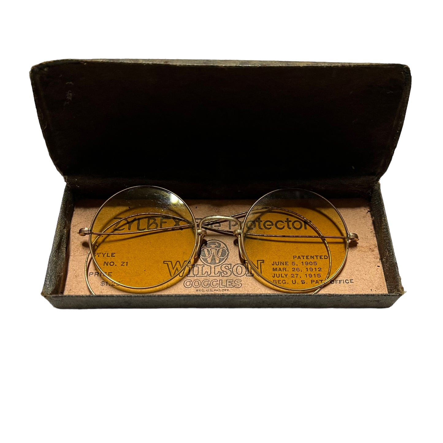 1910s Wilson goggles eye protection gold plated