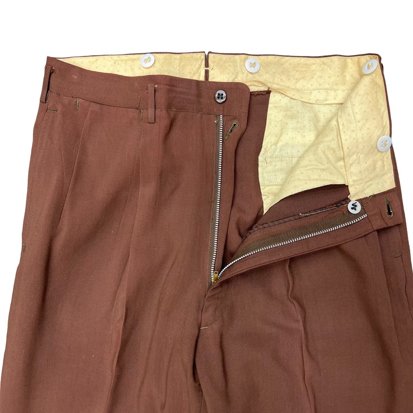 1940s Brown gabardine drop loop pants (30w)