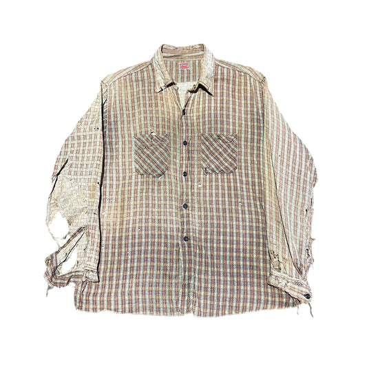 1940s Distressed cotton pattern shirt flannel (M/L)