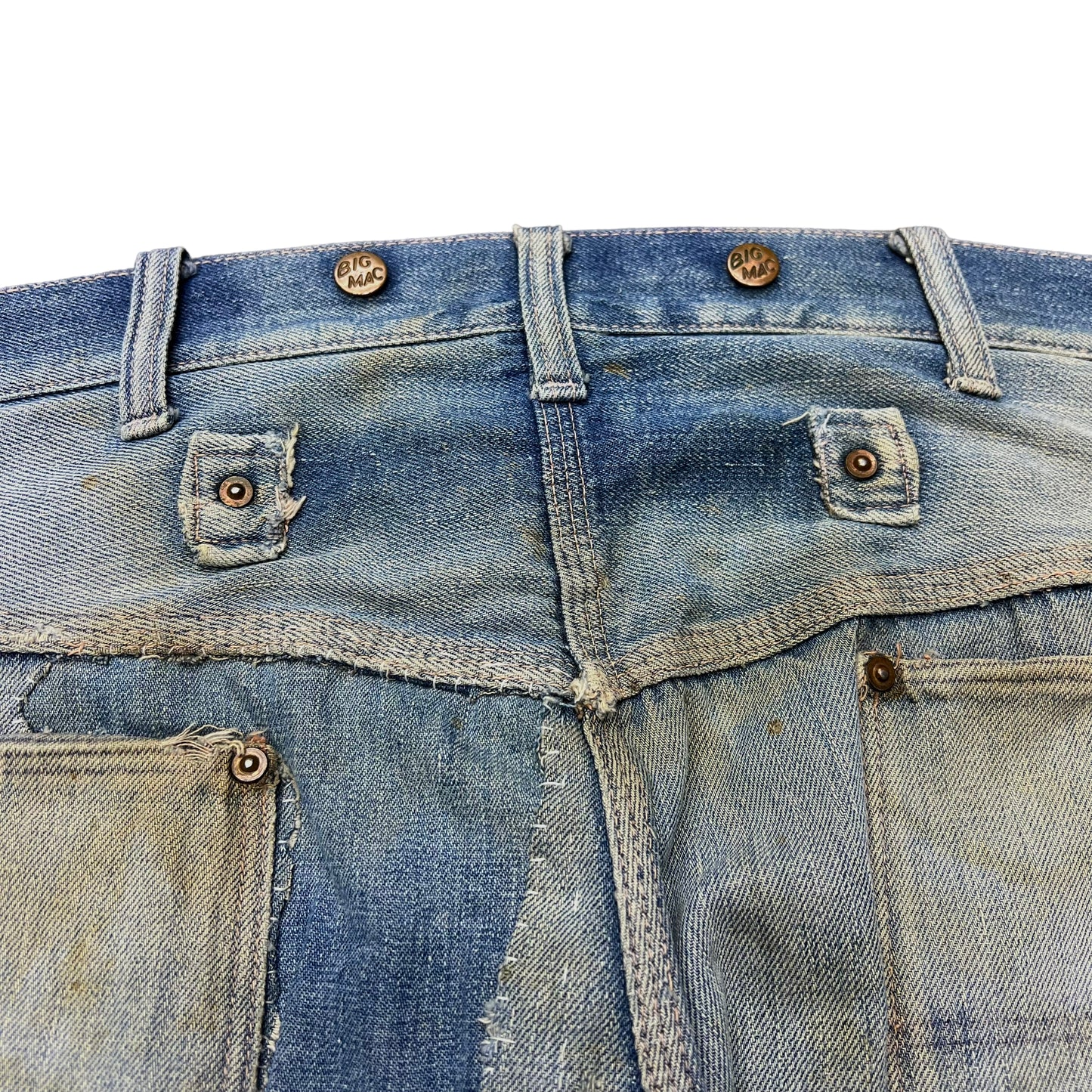 1920s Big Mac repaired buckle back carpenter denim jeans (35w)