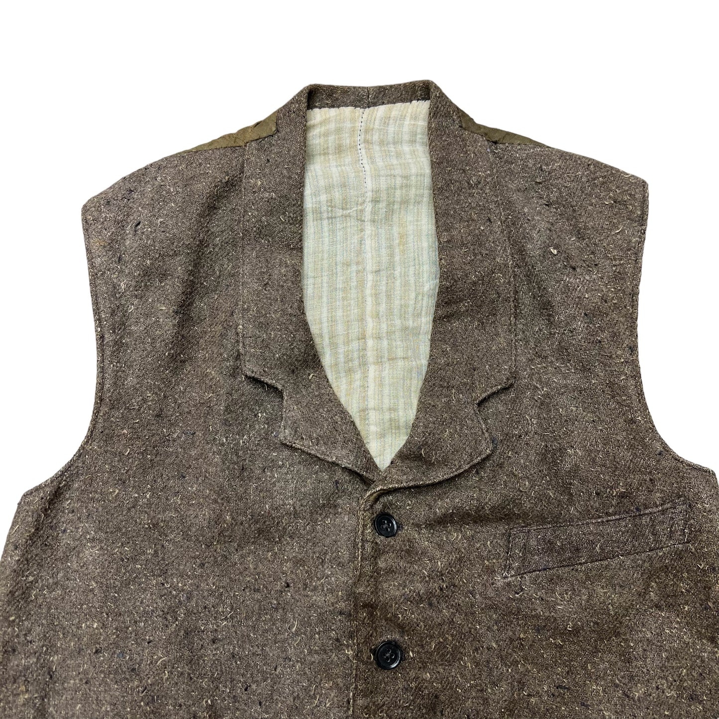 1900s-1910s NOS brown fleck wool striped linen work vest (S)