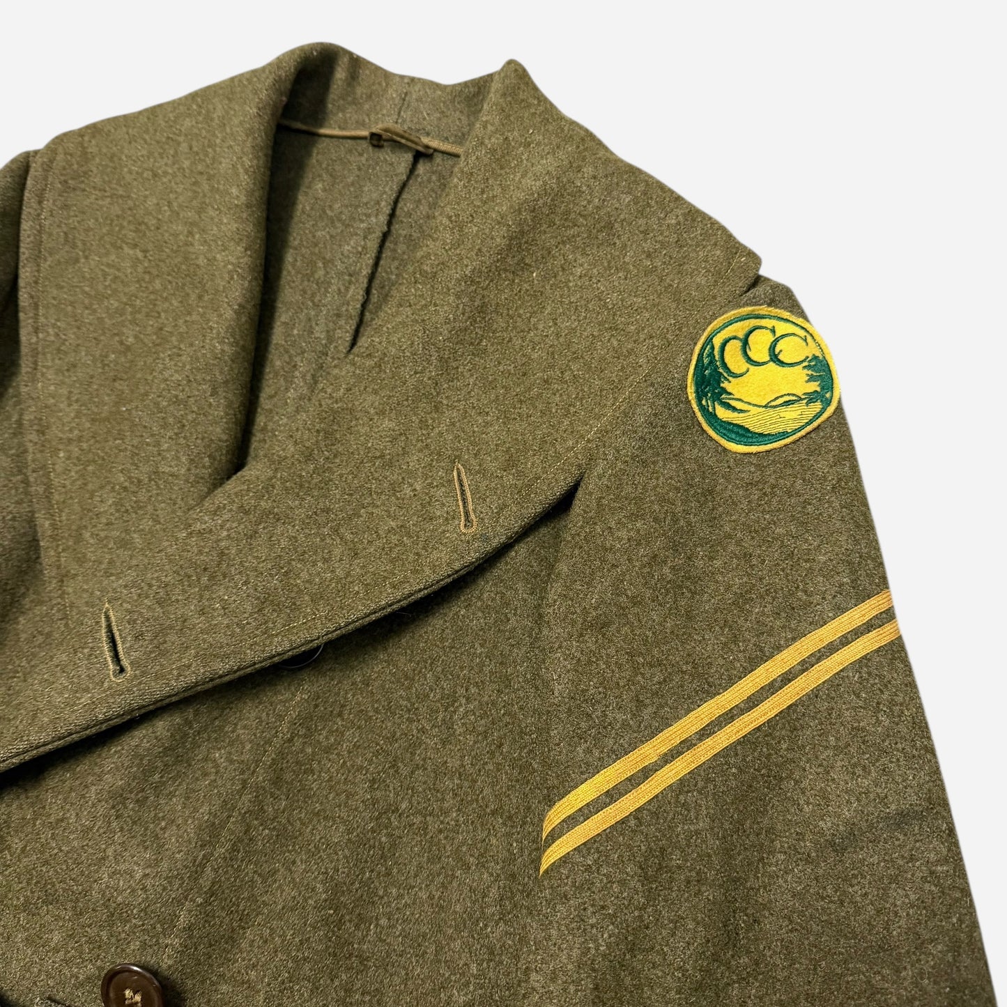 1930s Civilian Conservation Corps green wool double breasted mackinaw jacket (L)