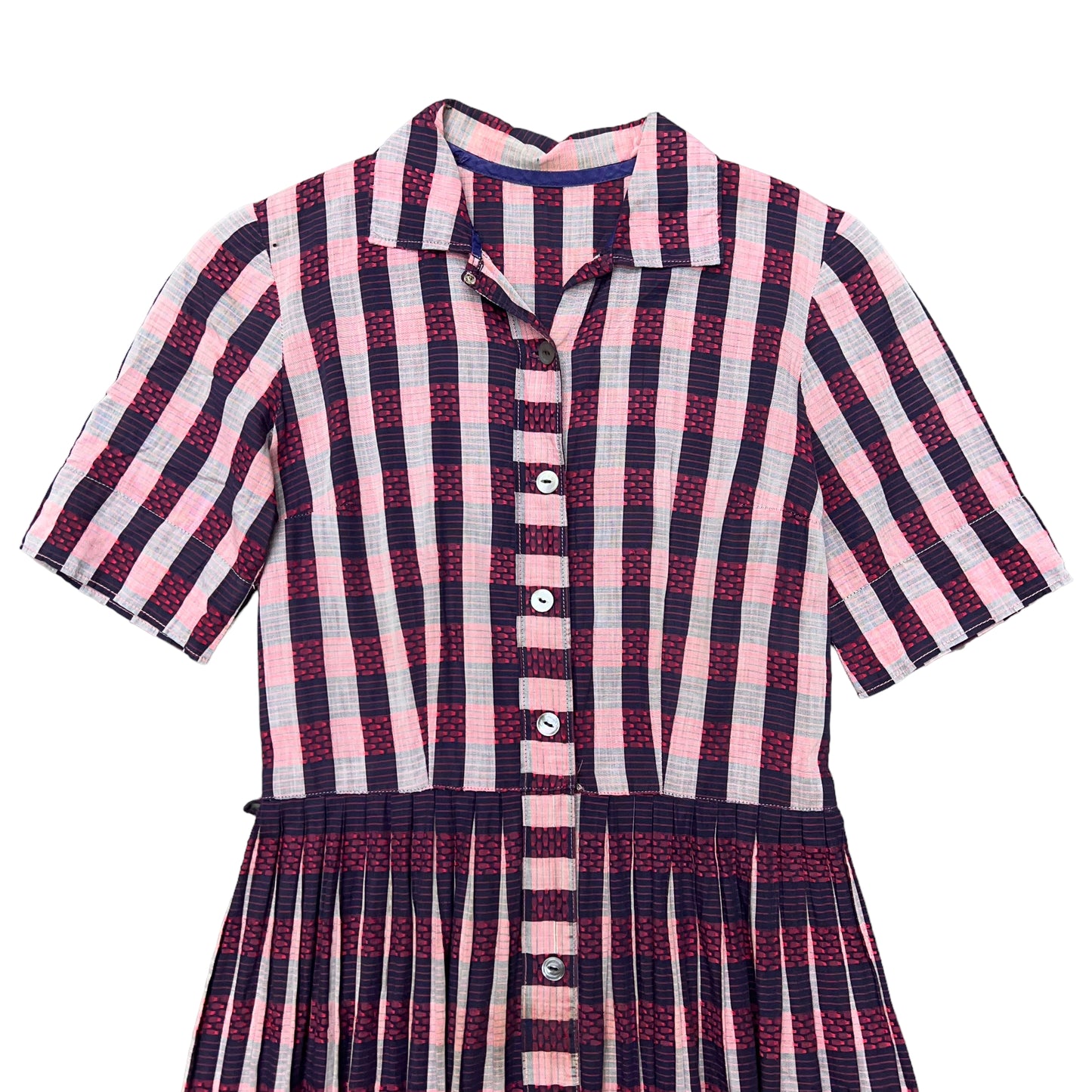 1930s-1940s Red/pink plaid cotton dress