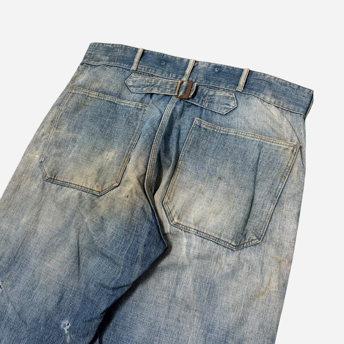 1930s Pointer Brand buckle back repaired denim jeans (35w)