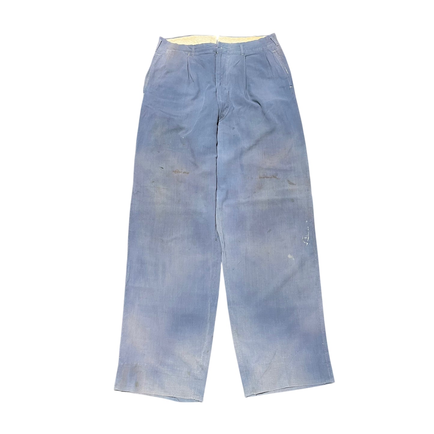 1950s Light blue rayon drop loop work pants (32w)