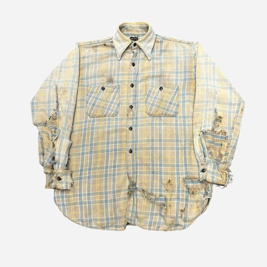 1930s Big Jess yellow & blue plaid cotton flannel (S/M)