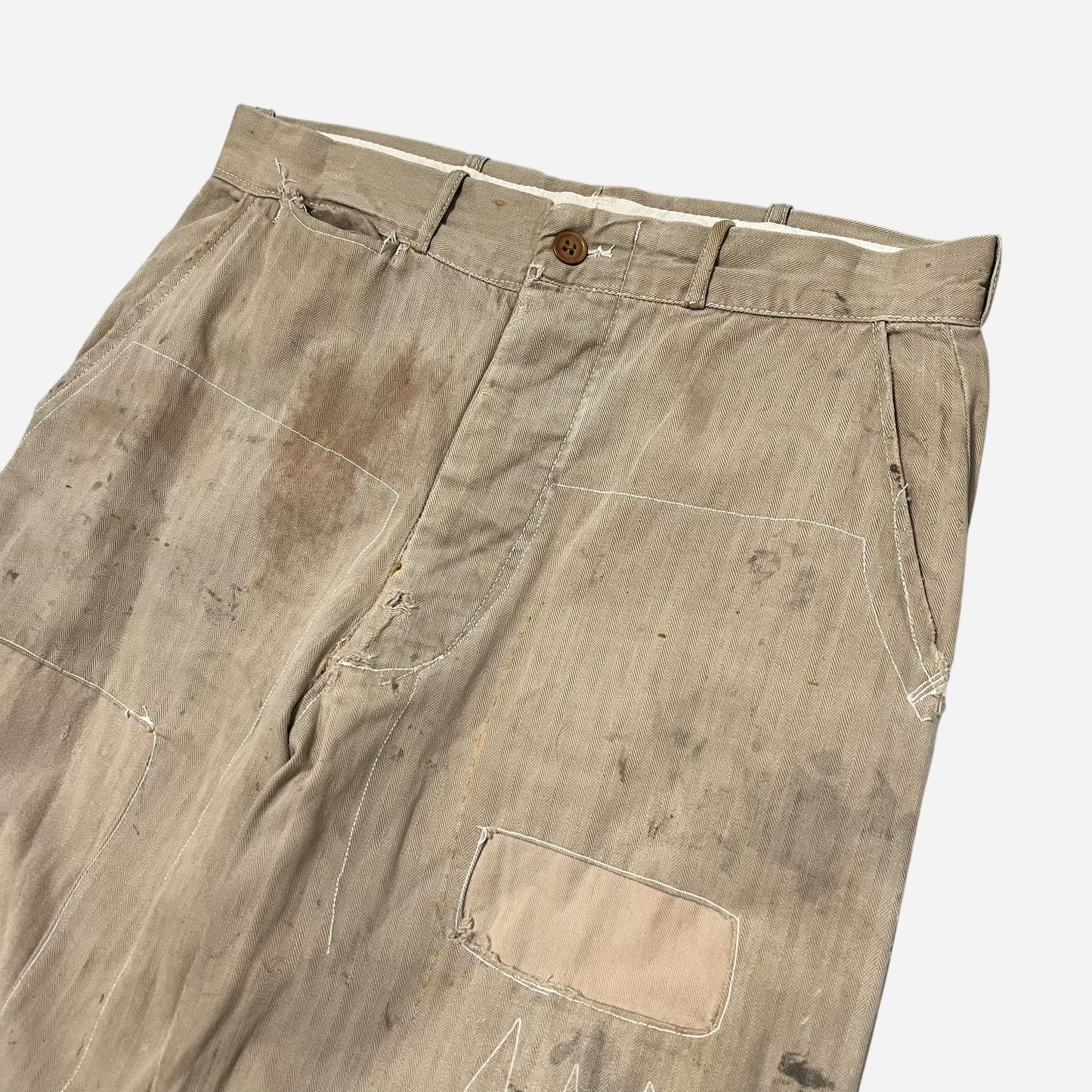 1940s Khaki hbt repaired button fly pants (29w)