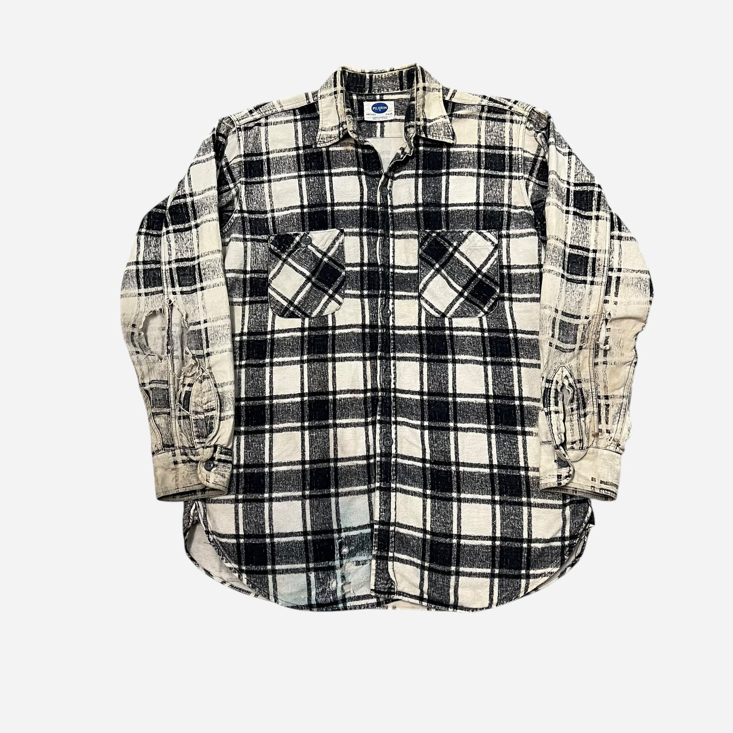 1950s Black & white shadow plaid cotton shirt flannel (M)