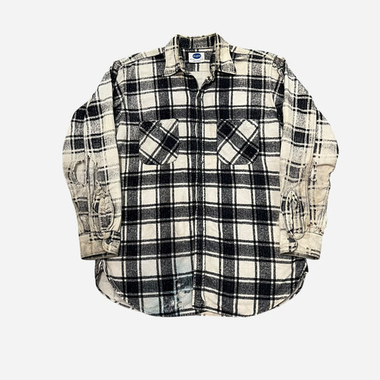 1950s Black & white shadow plaid cotton shirt flannel (M)