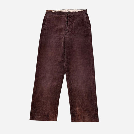 1940s Burgundy tweeduroy button fly pants (32w)