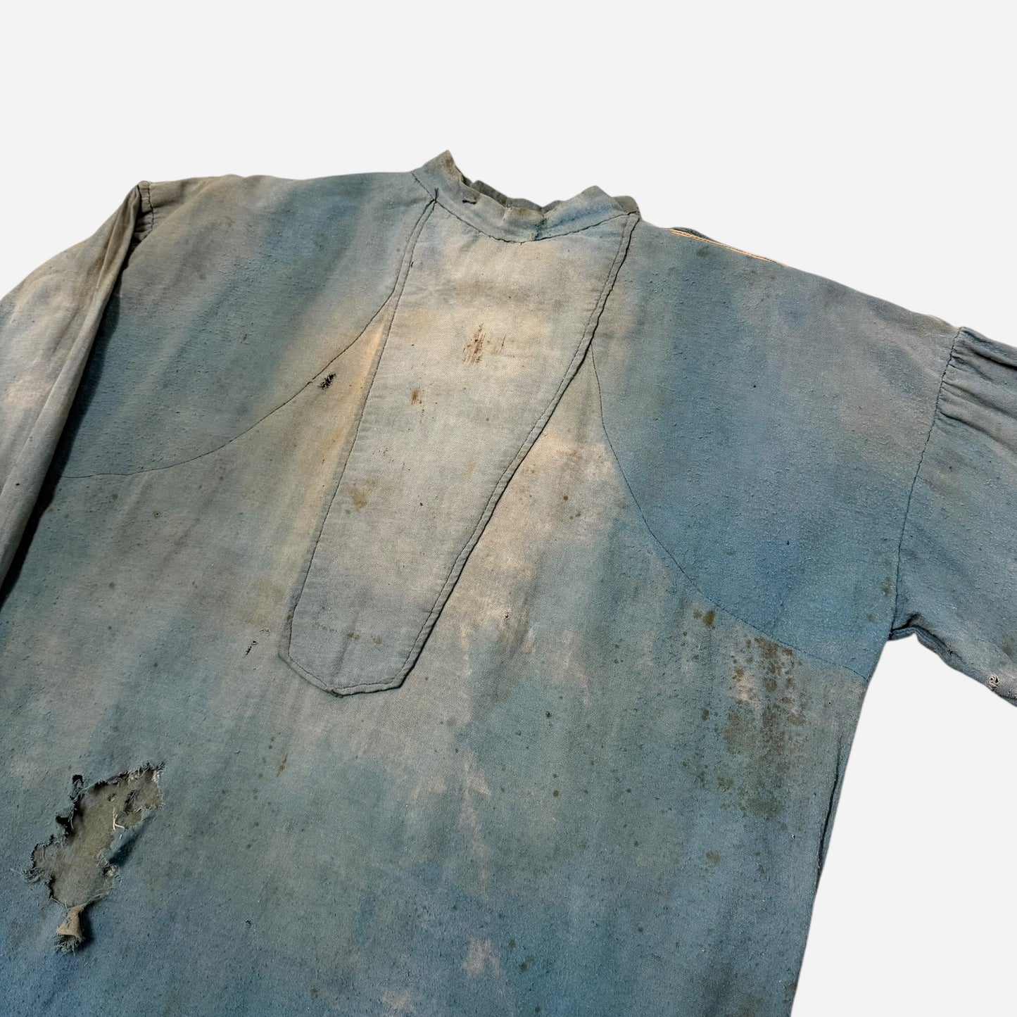 1880s Shoulder button blue cotton flannel work shirt (M)
