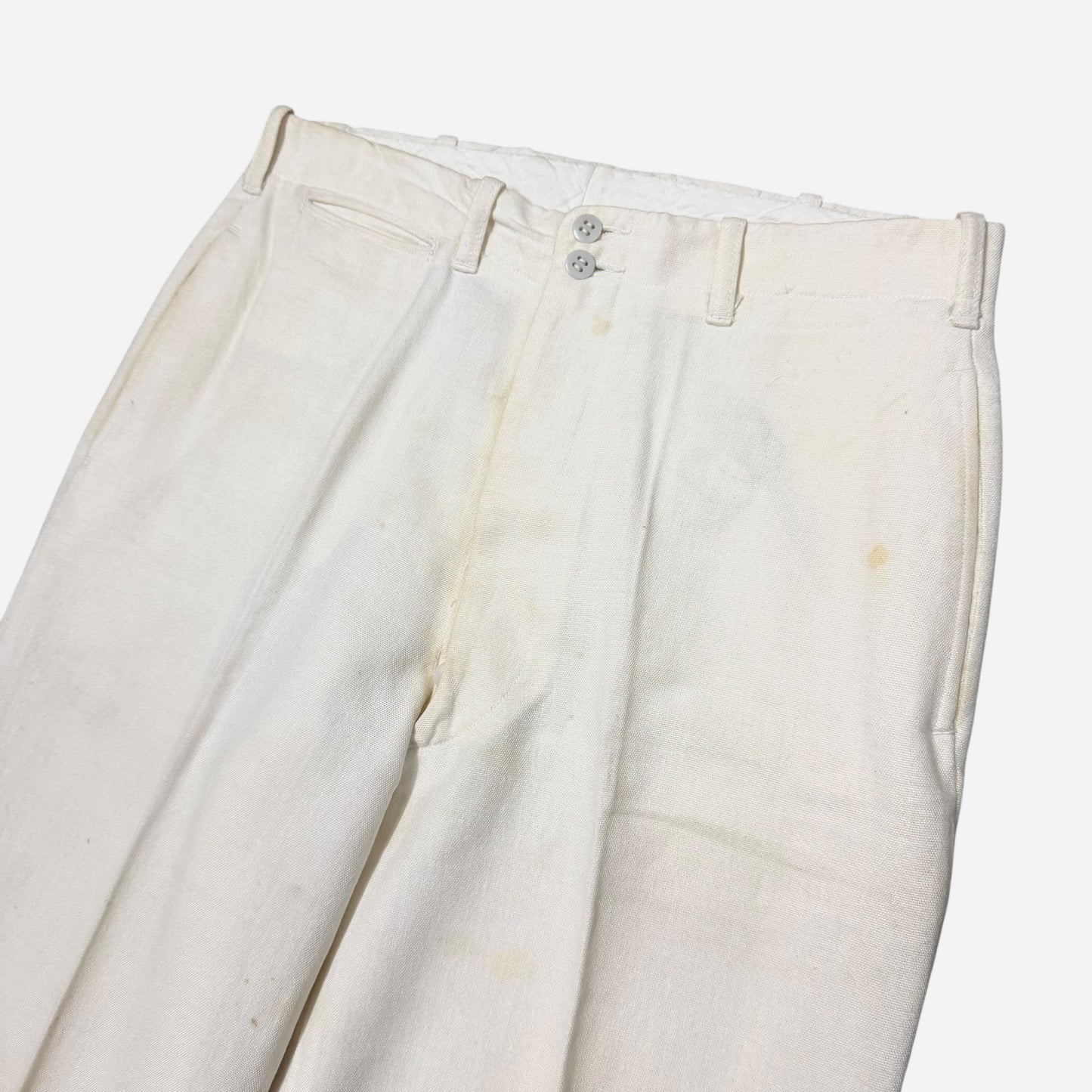 1930s Double button fly white cotton summer pants USN worn (30w)