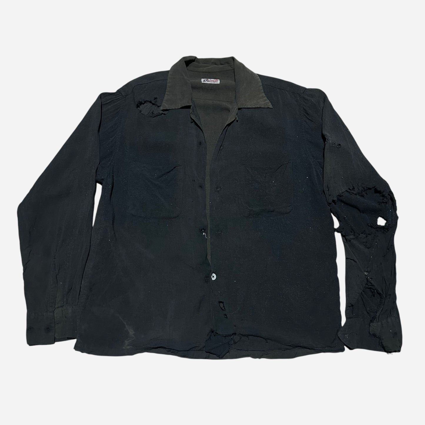 1950s Black rayon loop collar shirt (M)