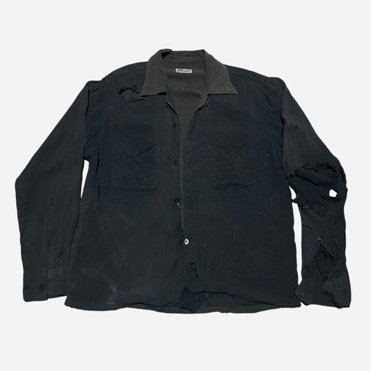 1950s Black rayon loop collar shirt (M)