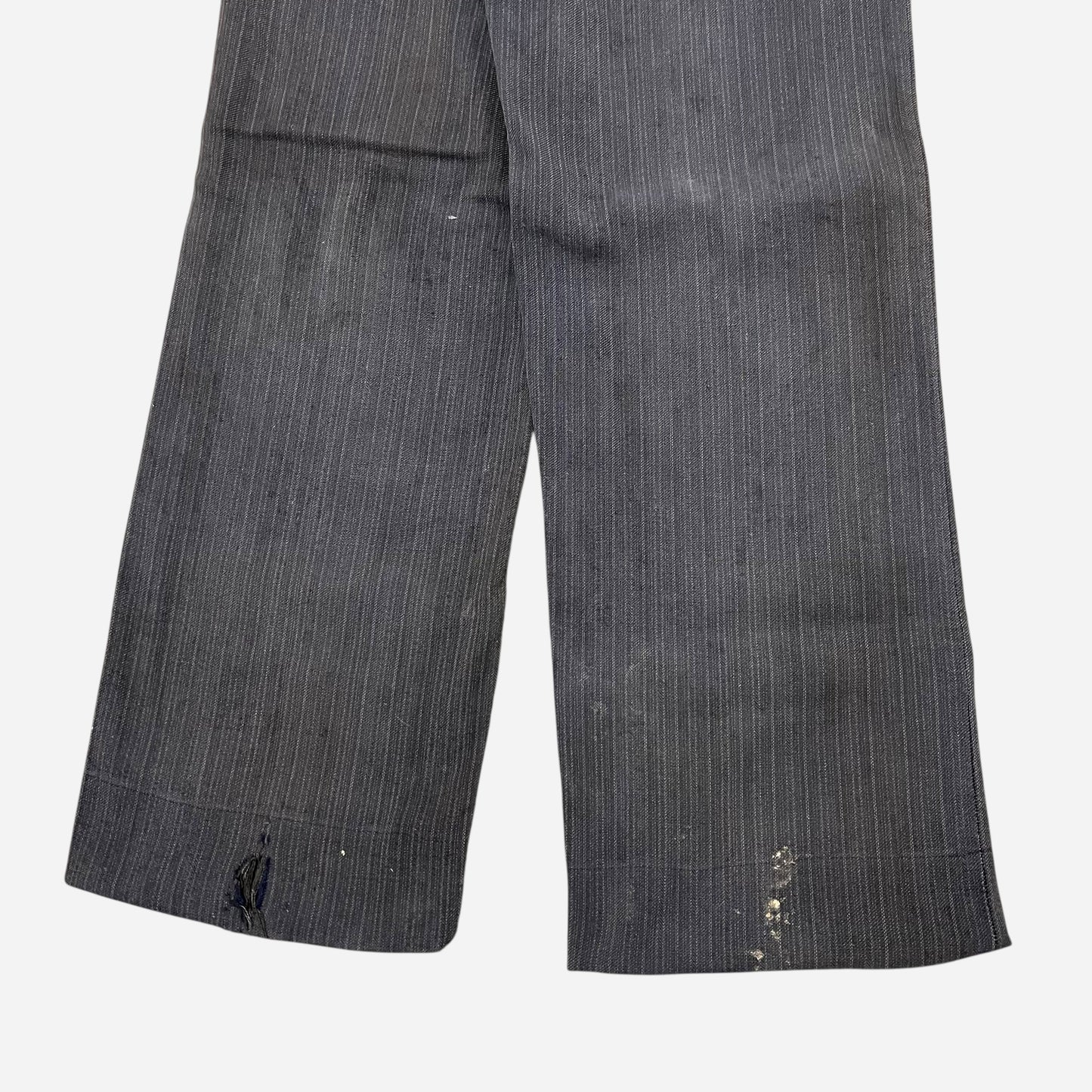 1940s Dark blue heavy cotton striped button fly work pants (28w)