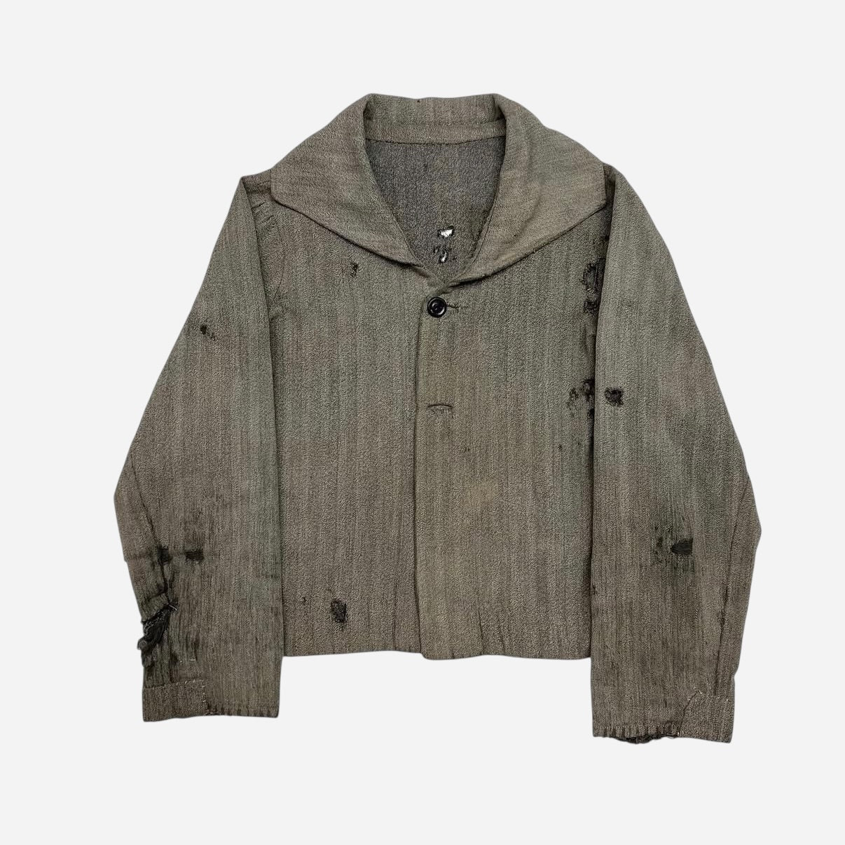 1920s Homemade cotton salt & pepper shawl collar shirt jacket (S)