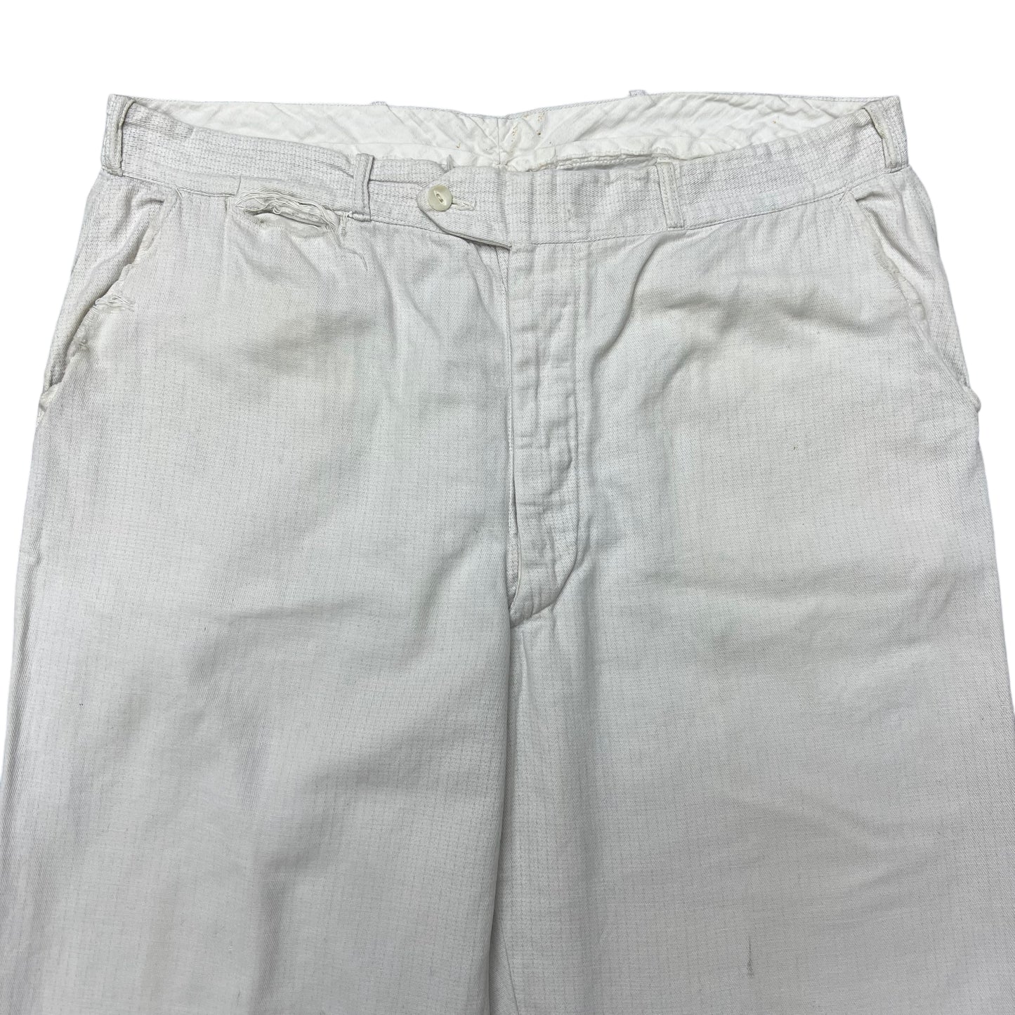 1920s White faded fleck pattern cotton work pants (36w)