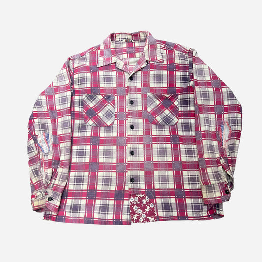 1940s 1950s Sportswear cotton printed flannel loop collar shirt (L)