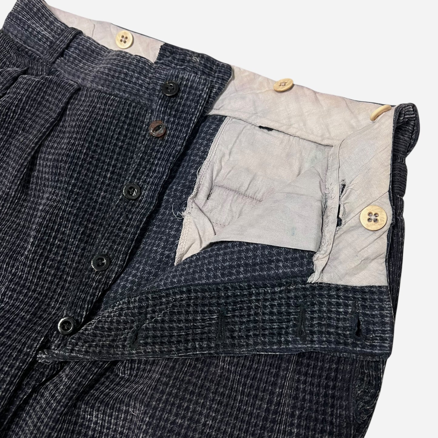 1930s Purple cotton tweeduroy side cinch pleated pants (31w)