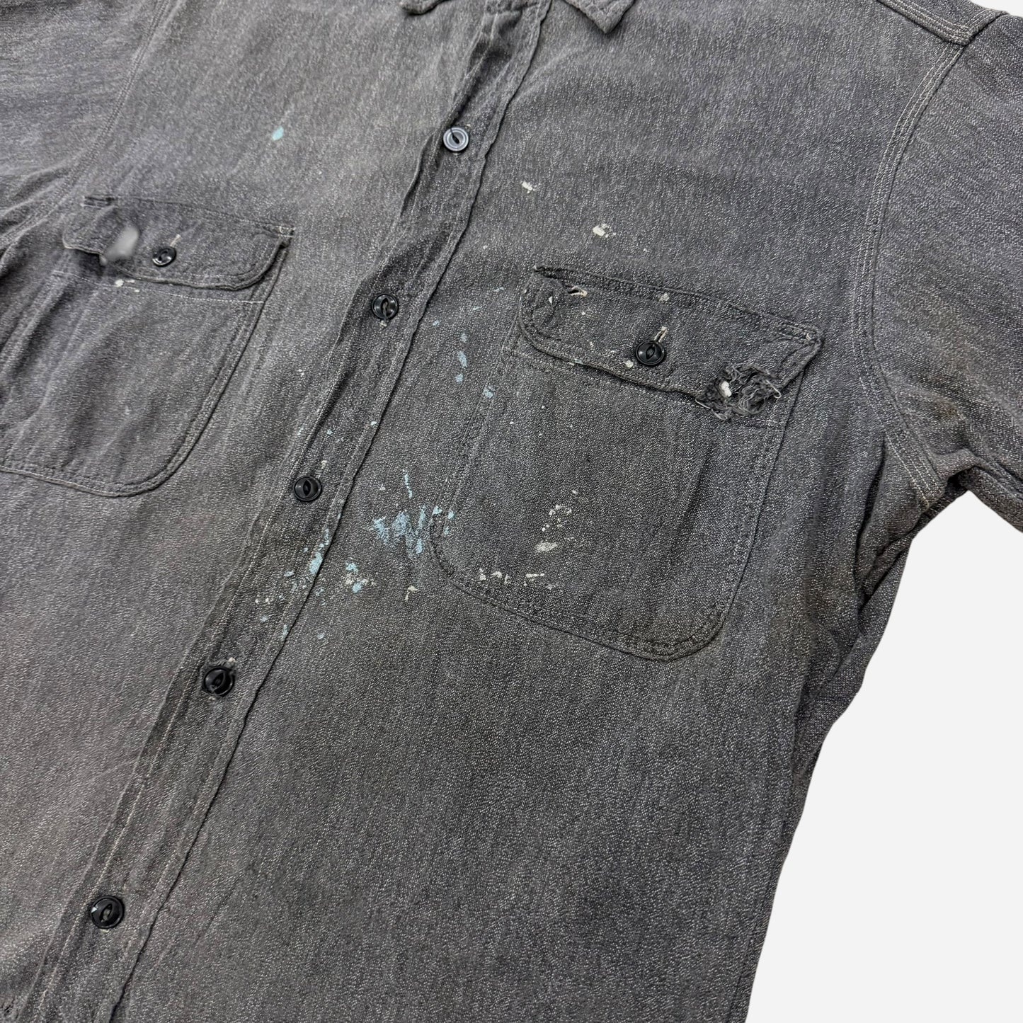 1960s Big Mac salt & pepper paint splatter chambray work shirt (M)