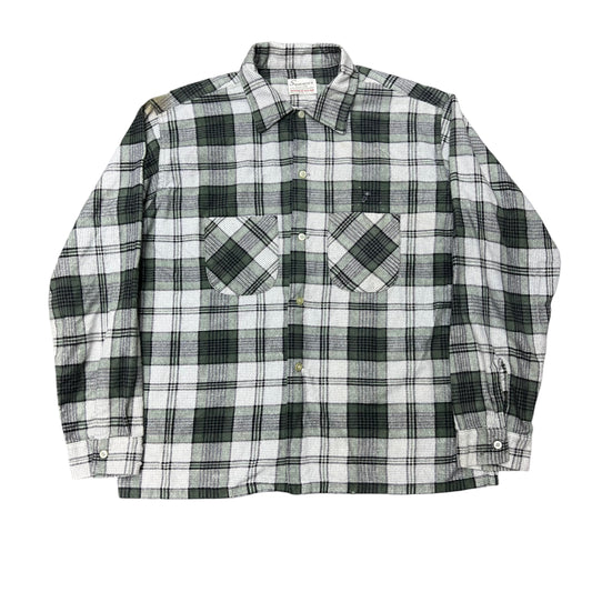 1960s Green plaid soft cotton shirt flannel (L)