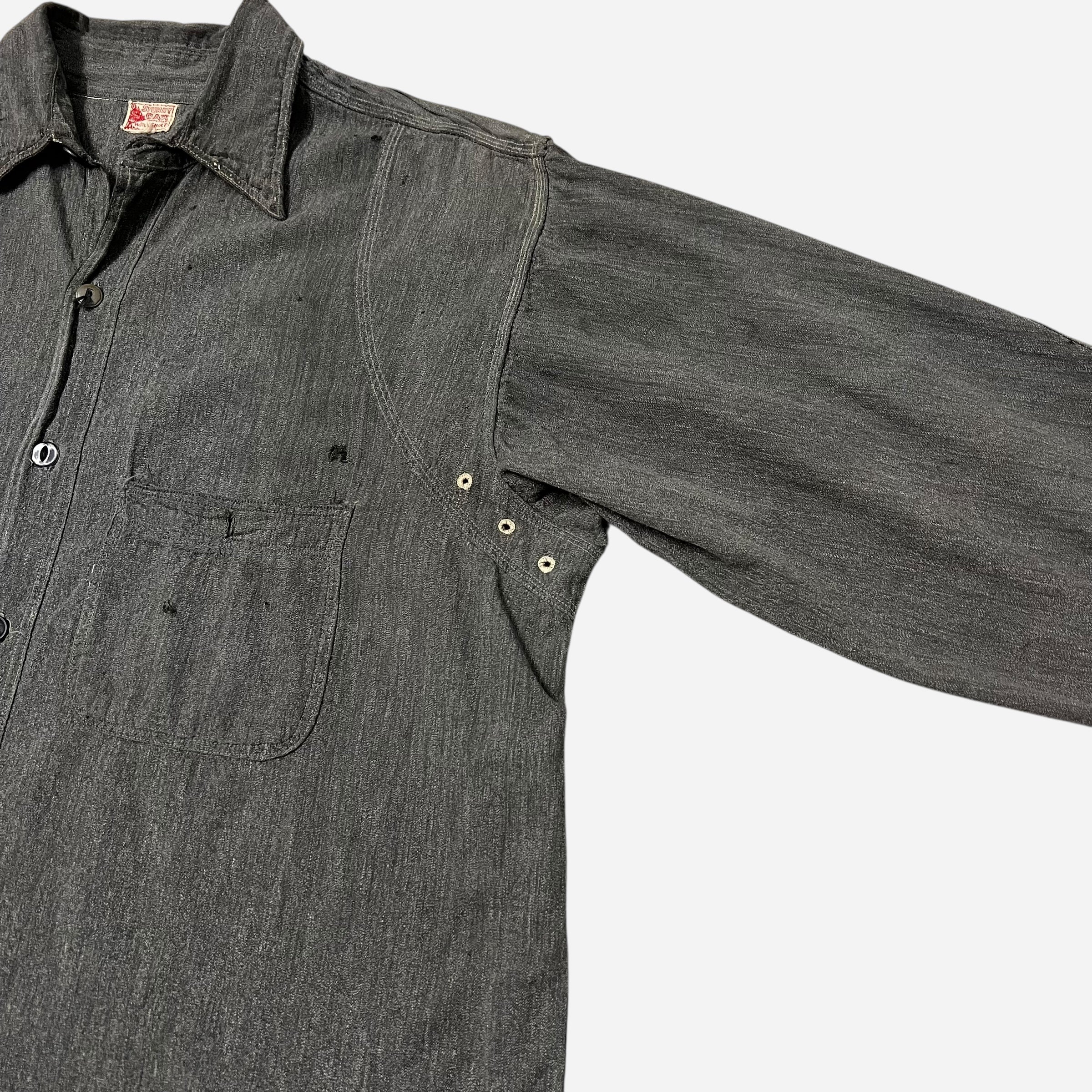 1940s Sturdy Oak salt & pepper chambray work shirt (M/L) – Bastler