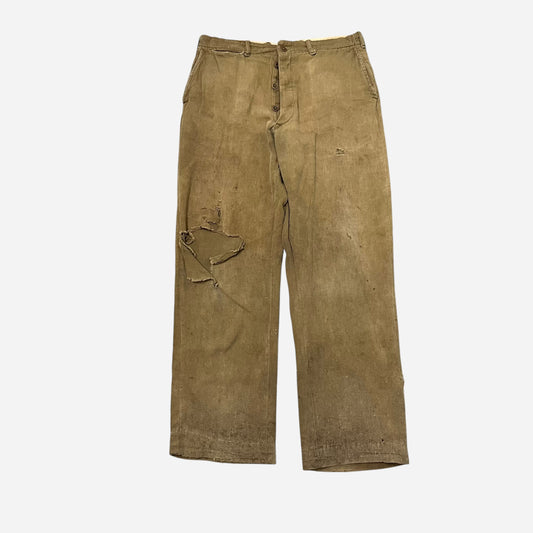 1920s Tan light cotton button fly pants (30w)