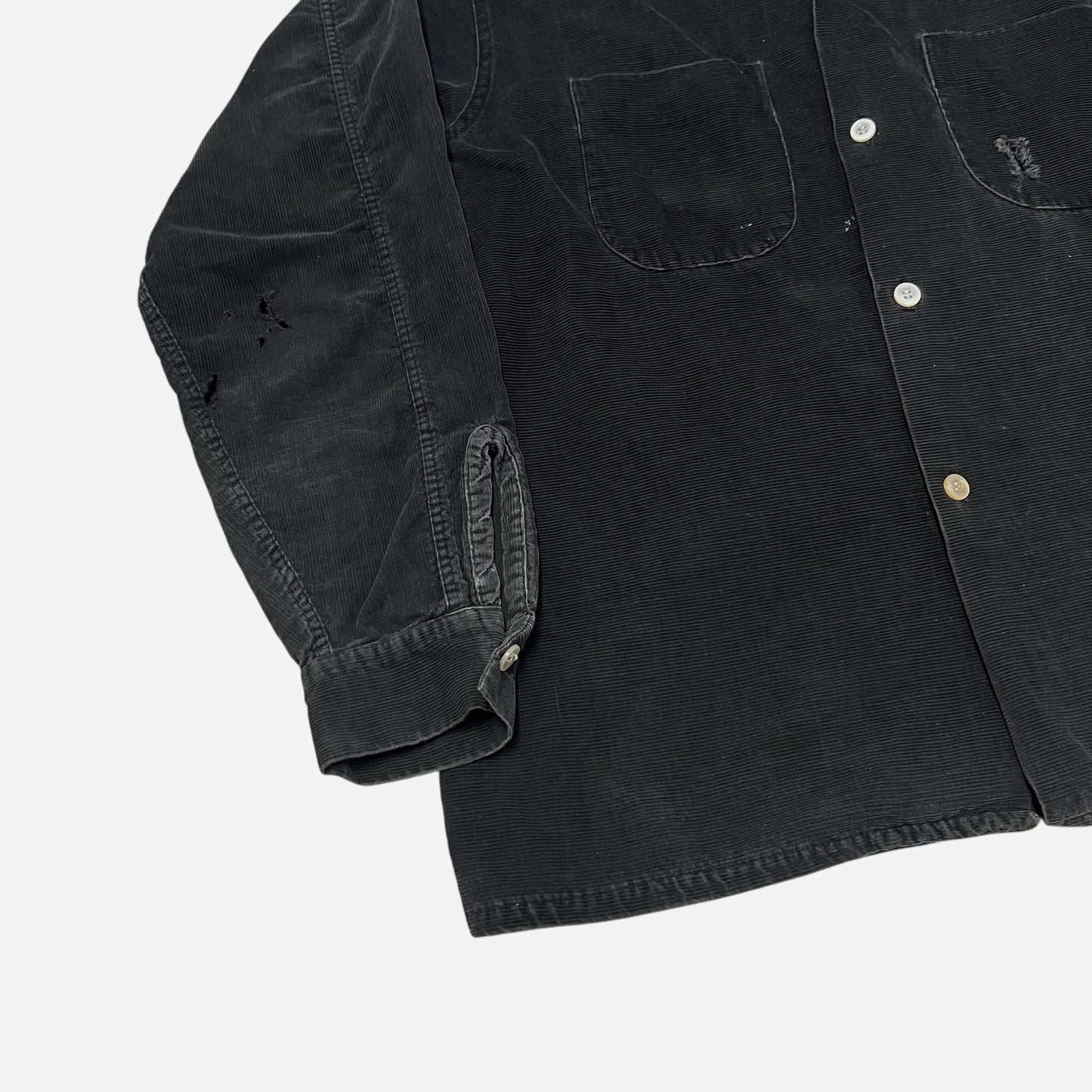 1960s Black distressed corduroy loop collar shirt (L)