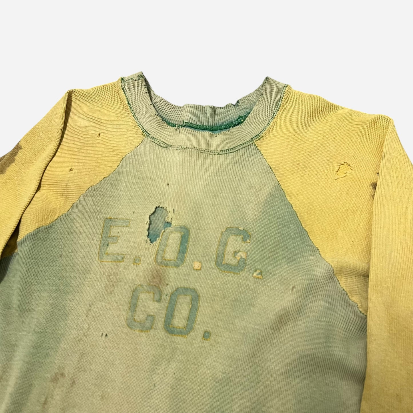 1930s Green sun faded two toned cotton jersey (S/M)