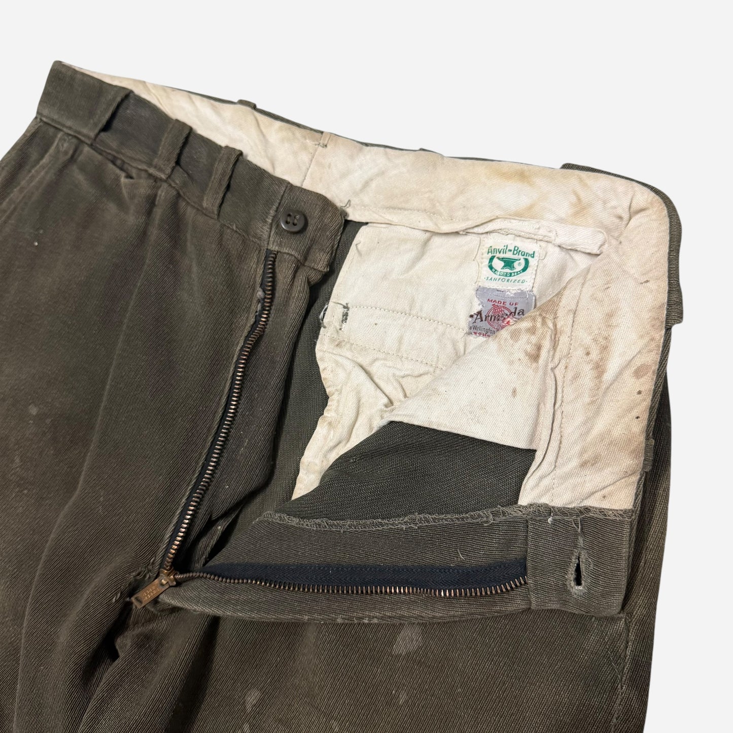 1950s Anvil armada green cotton whipcord work pants (30w)
