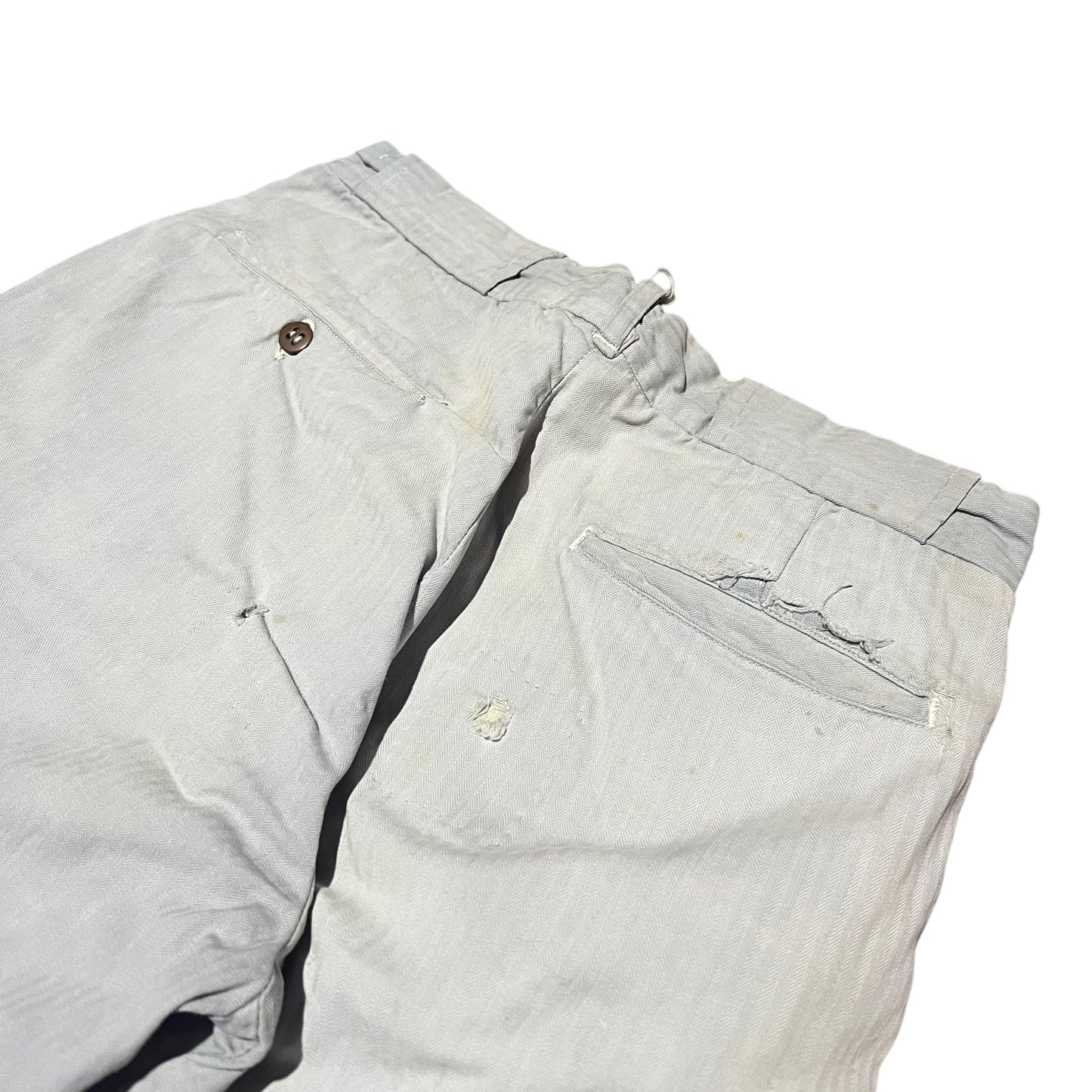 1940s Light blue cotton hbt button fly work pants (28w)