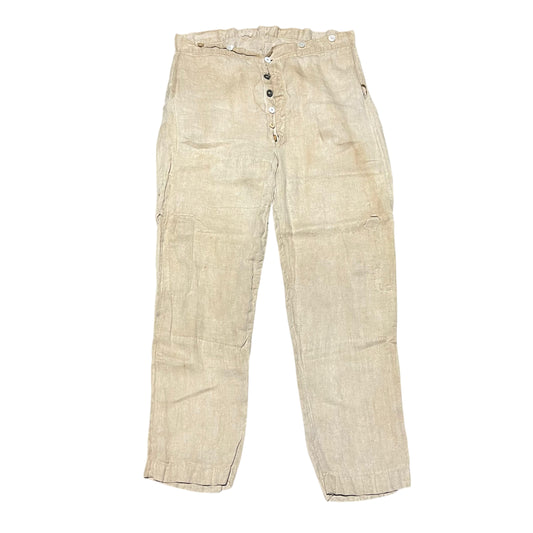 1870s-1880s Linen cinch back button fly work pants (38w)