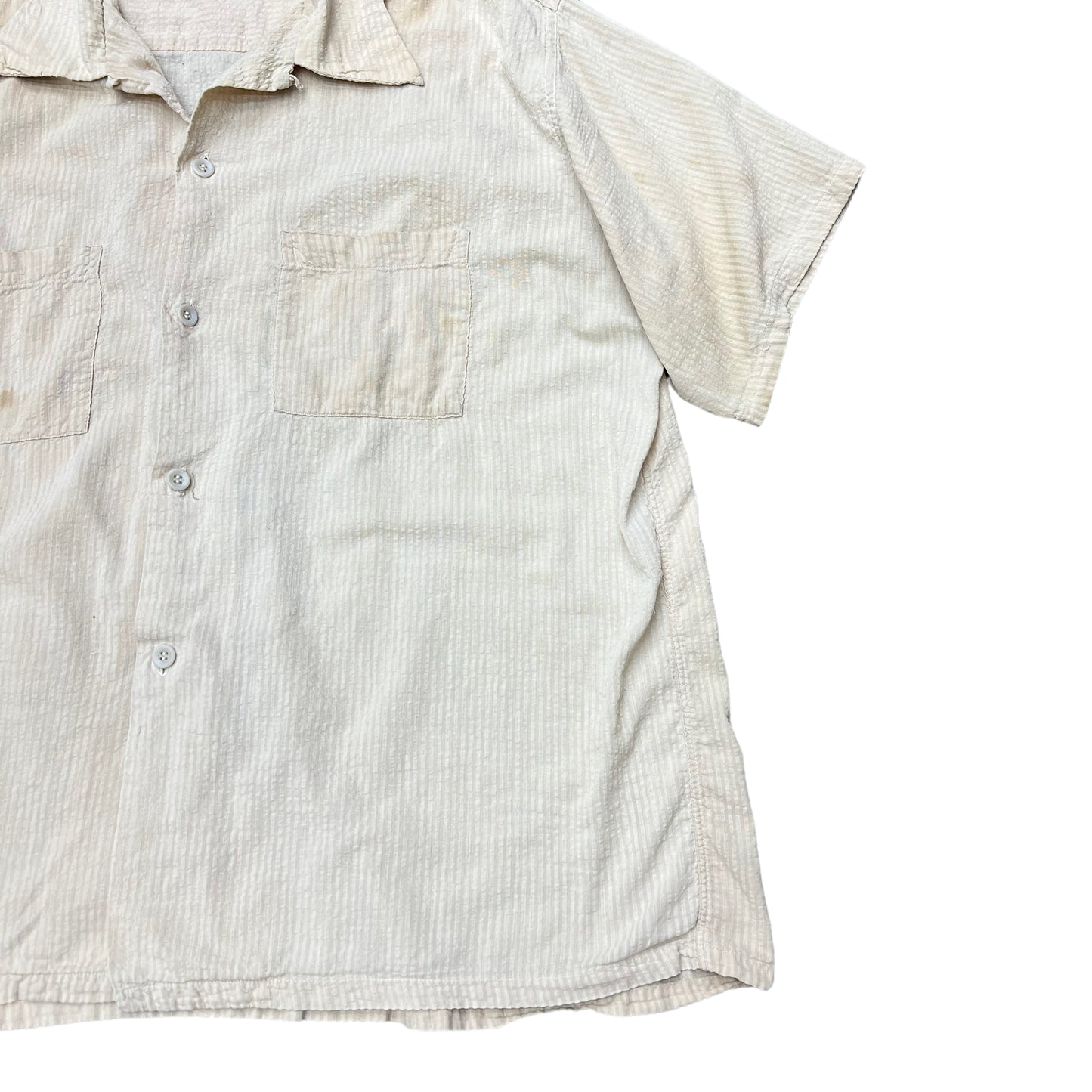 1950s Harper off-white seersucker loop collar shirt (L)