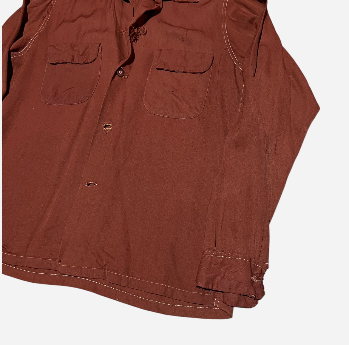 1950s Towncraft brown/orange rayon loop collar shirt (M)