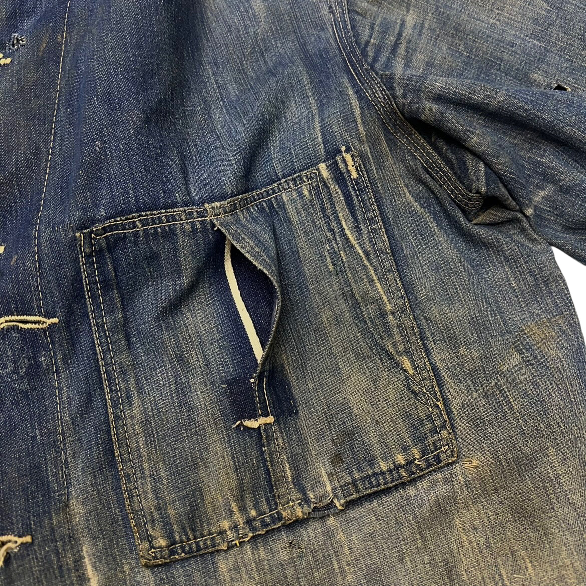 1920s Allen Overall repaired denim chore coat (M)