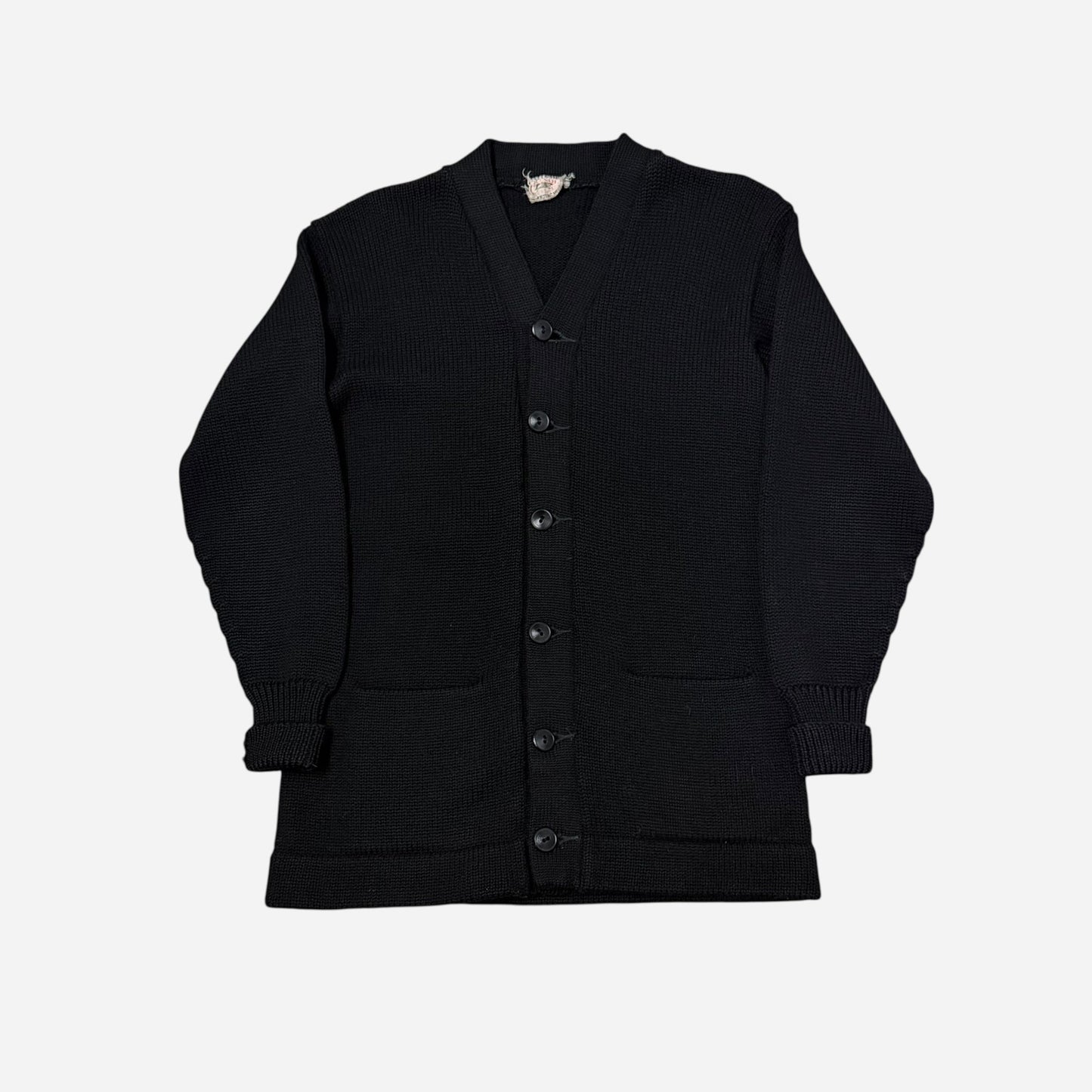 1940s Black wool knit cardigan sweater (M)