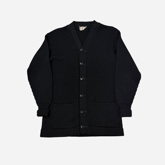 1940s Black wool knit cardigan sweater (M)